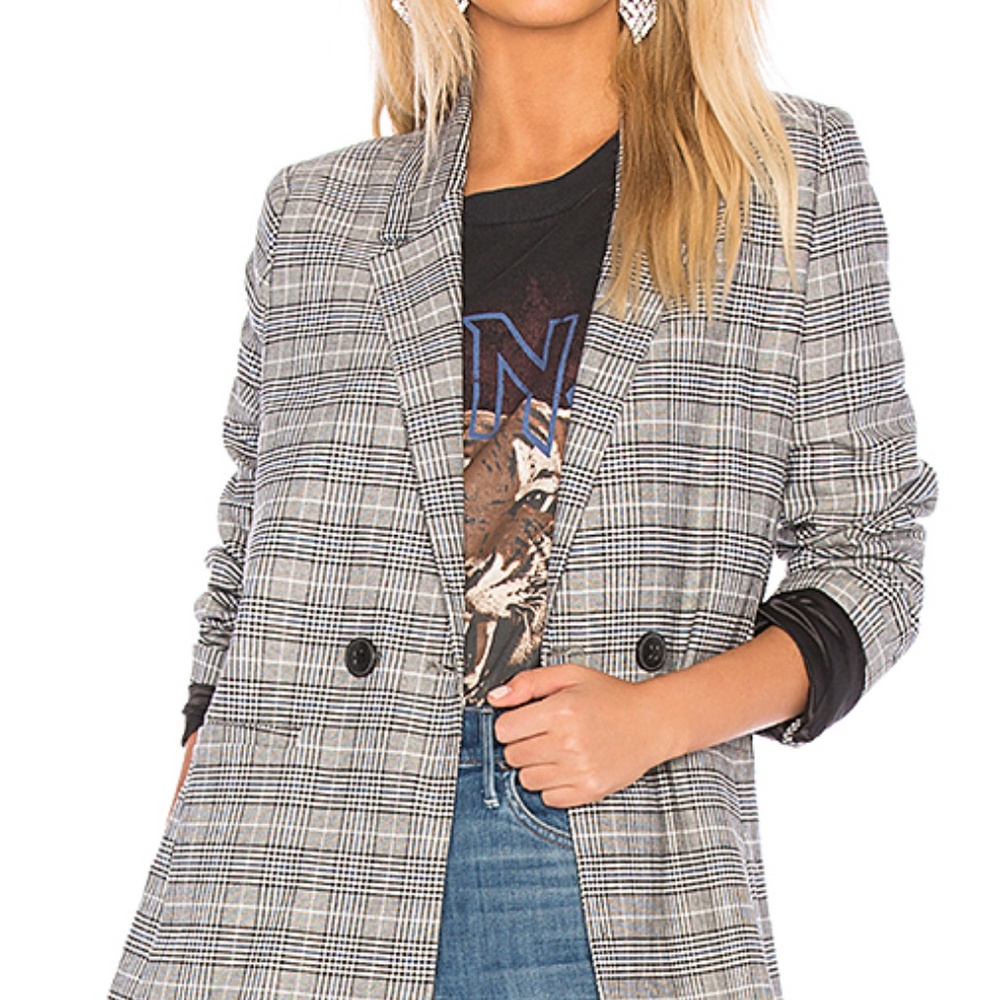 Anine Bing Black, White, Blue Plaid Blazer- NWOT